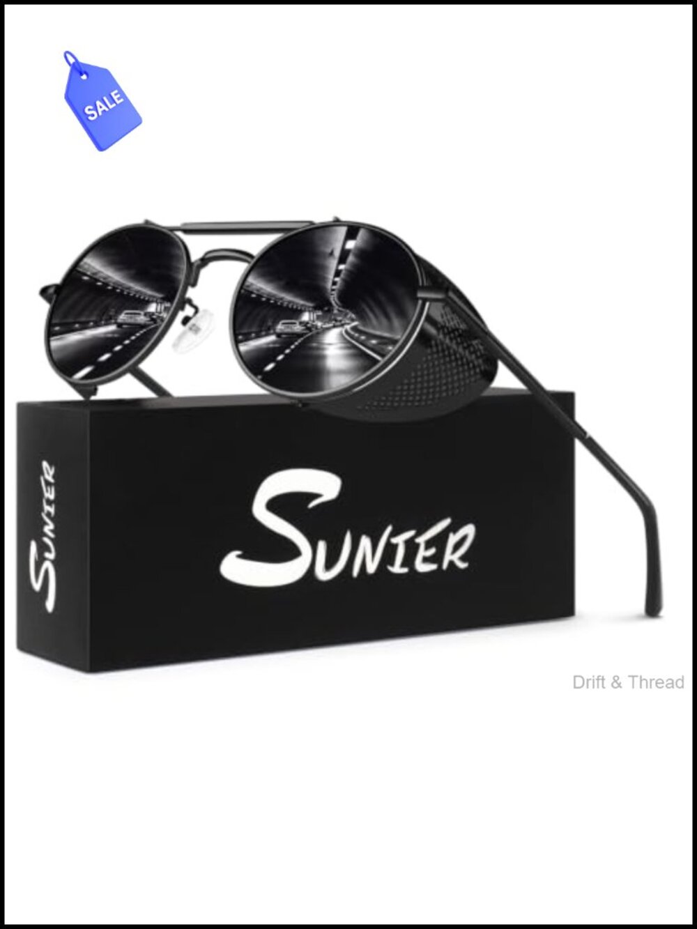 Round Polarized Steampunk Sunglasses Side Shield Goggles UV400 Metal Frame